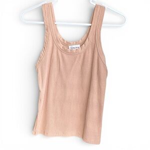 NWT The Drop Women's Beige/Tan Ribbed Sleeveless Scoop Neck Fitted Tank Top, XS